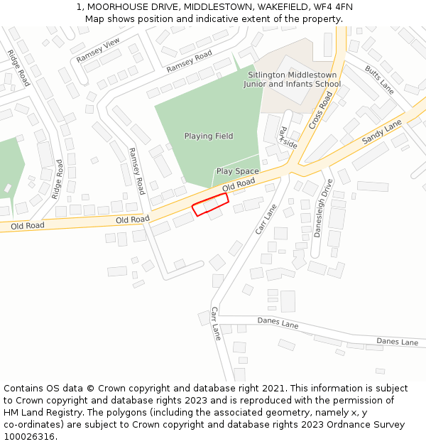 1, MOORHOUSE DRIVE, MIDDLESTOWN, WAKEFIELD, WF4 4FN: Location map and indicative extent of plot