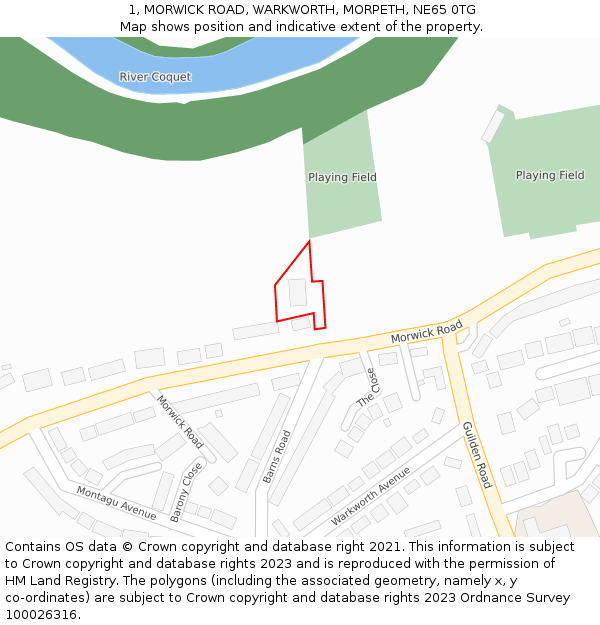 1, MORWICK ROAD, WARKWORTH, MORPETH, NE65 0TG: Location map and indicative extent of plot