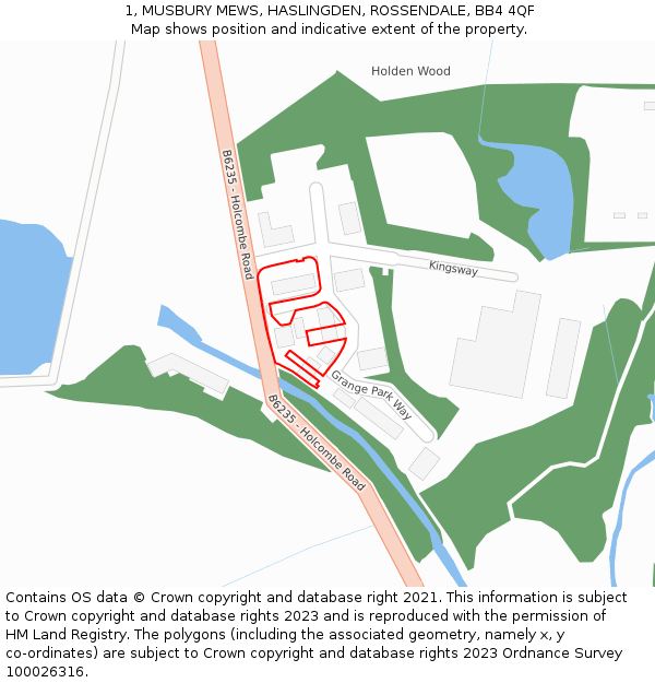 1, MUSBURY MEWS, HASLINGDEN, ROSSENDALE, BB4 4QF: Location map and indicative extent of plot