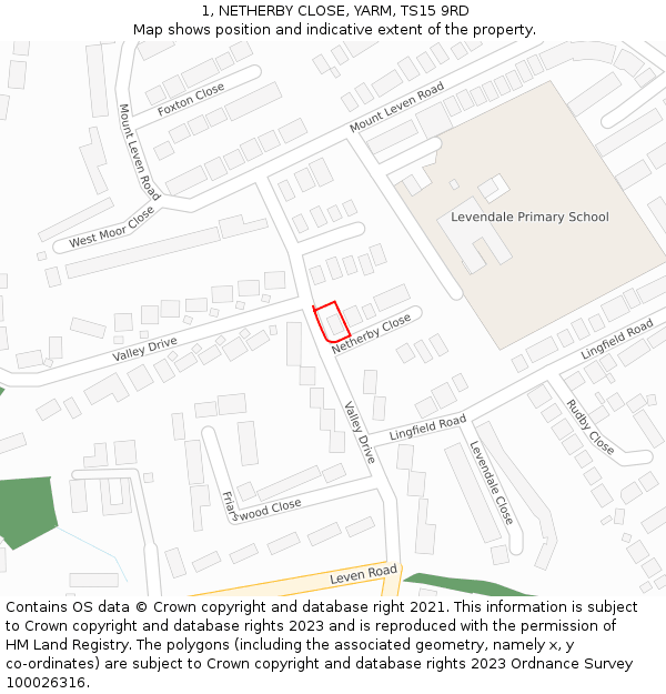 1, NETHERBY CLOSE, YARM, TS15 9RD: Location map and indicative extent of plot