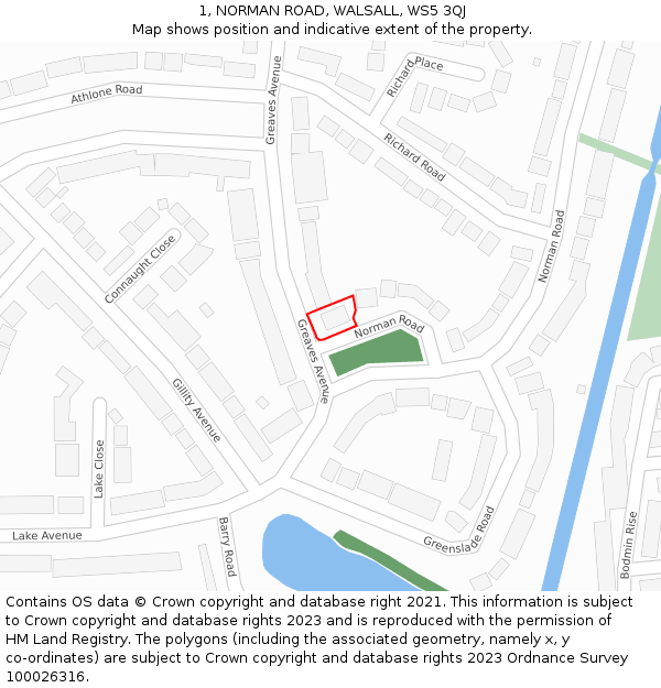 1, NORMAN ROAD, WALSALL, WS5 3QJ: Location map and indicative extent of plot