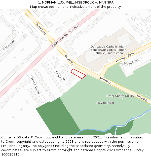1, NORMAN WAY, WELLINGBOROUGH, NN8 3PA: Location map and indicative extent of plot