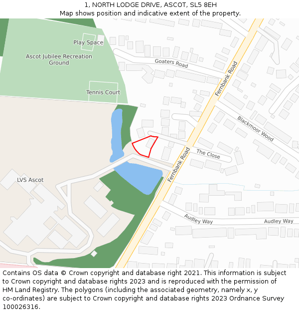 1, NORTH LODGE DRIVE, ASCOT, SL5 8EH: Location map and indicative extent of plot