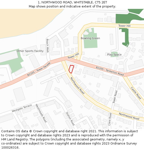 1, NORTHWOOD ROAD, WHITSTABLE, CT5 2ET: Location map and indicative extent of plot