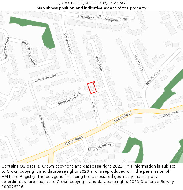 1, OAK RIDGE, WETHERBY, LS22 6GT: Location map and indicative extent of plot