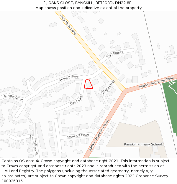 1, OAKS CLOSE, RANSKILL, RETFORD, DN22 8PH: Location map and indicative extent of plot