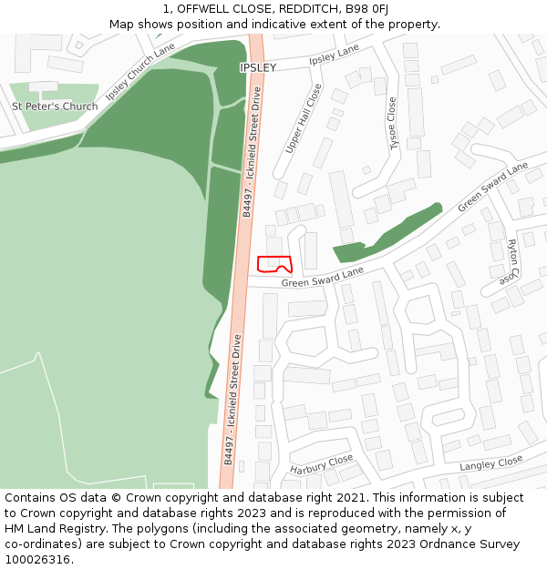 1, OFFWELL CLOSE, REDDITCH, B98 0FJ: Location map and indicative extent of plot