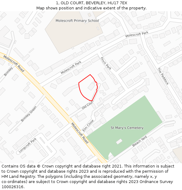 1, OLD COURT, BEVERLEY, HU17 7EX: Location map and indicative extent of plot