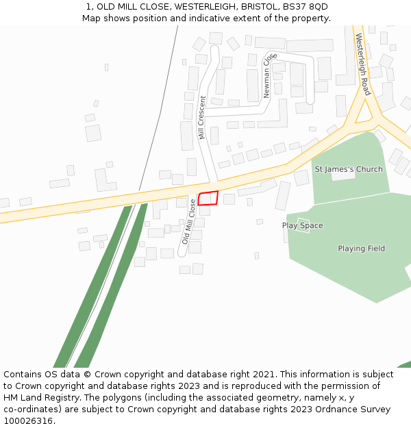 1, OLD MILL CLOSE, WESTERLEIGH, BRISTOL, BS37 8QD: Location map and indicative extent of plot