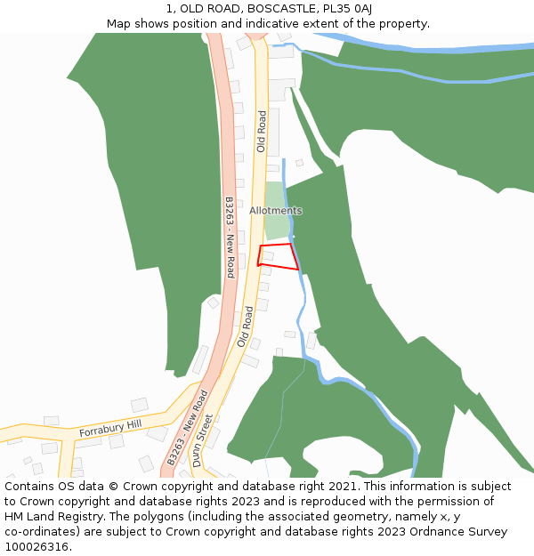1, OLD ROAD, BOSCASTLE, PL35 0AJ: Location map and indicative extent of plot