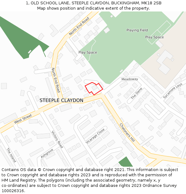 1, OLD SCHOOL LANE, STEEPLE CLAYDON, BUCKINGHAM, MK18 2SB: Location map and indicative extent of plot