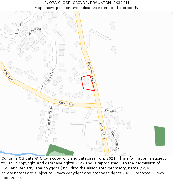 1, ORA CLOSE, CROYDE, BRAUNTON, EX33 1NJ: Location map and indicative extent of plot