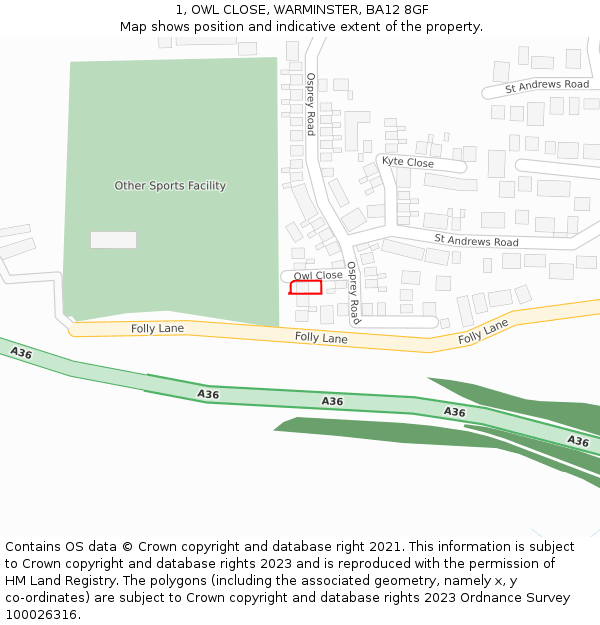 1, OWL CLOSE, WARMINSTER, BA12 8GF: Location map and indicative extent of plot