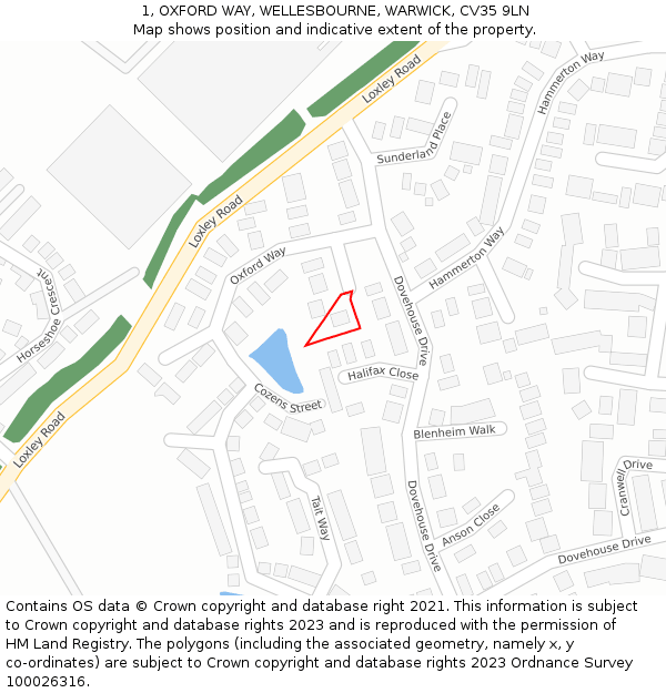 1, OXFORD WAY, WELLESBOURNE, WARWICK, CV35 9LN: Location map and indicative extent of plot