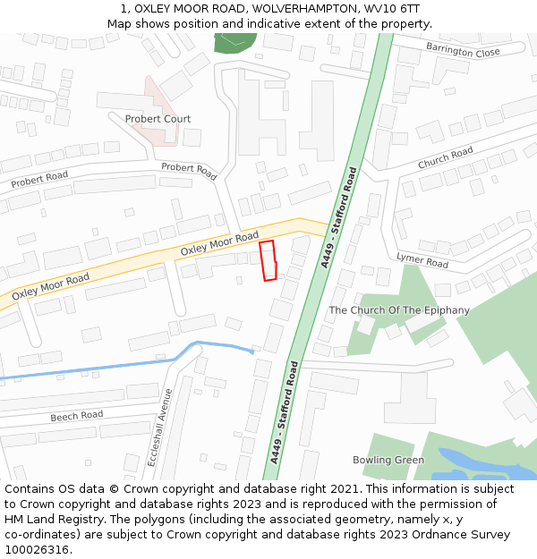 1, OXLEY MOOR ROAD, WOLVERHAMPTON, WV10 6TT: Location map and indicative extent of plot