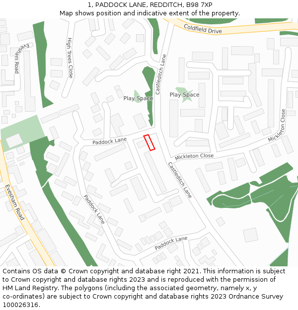 1, PADDOCK LANE, REDDITCH, B98 7XP: Location map and indicative extent of plot