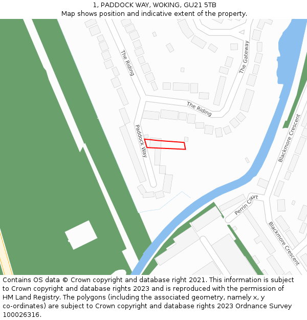1, PADDOCK WAY, WOKING, GU21 5TB: Location map and indicative extent of plot