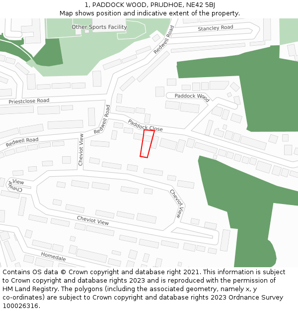 1, PADDOCK WOOD, PRUDHOE, NE42 5BJ: Location map and indicative extent of plot