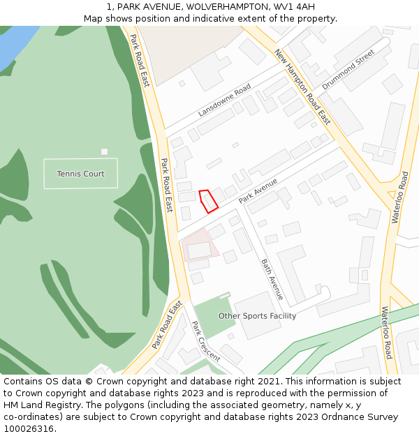 1, PARK AVENUE, WOLVERHAMPTON, WV1 4AH: Location map and indicative extent of plot