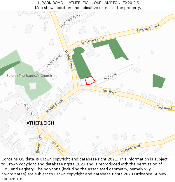 1, PARK ROAD, HATHERLEIGH, OKEHAMPTON, EX20 3JS: Location map and indicative extent of plot