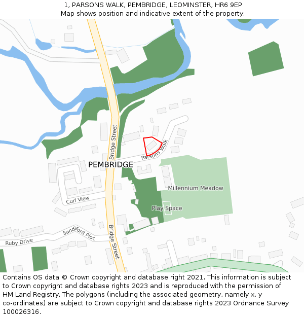 1, PARSONS WALK, PEMBRIDGE, LEOMINSTER, HR6 9EP: Location map and indicative extent of plot