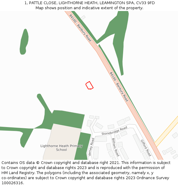 1, PATTLE CLOSE, LIGHTHORNE HEATH, LEAMINGTON SPA, CV33 9FD: Location map and indicative extent of plot