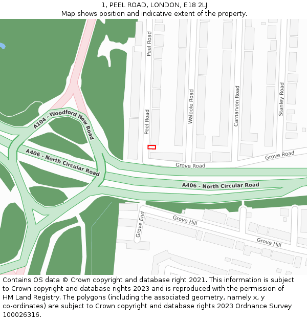1, PEEL ROAD, LONDON, E18 2LJ: Location map and indicative extent of plot
