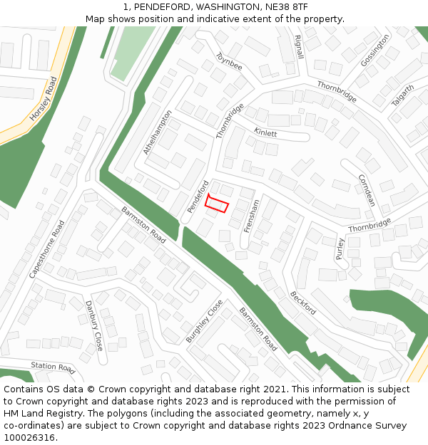 1, PENDEFORD, WASHINGTON, NE38 8TF: Location map and indicative extent of plot