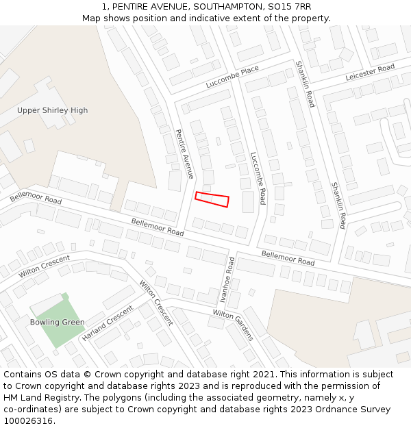 1, PENTIRE AVENUE, SOUTHAMPTON, SO15 7RR: Location map and indicative extent of plot