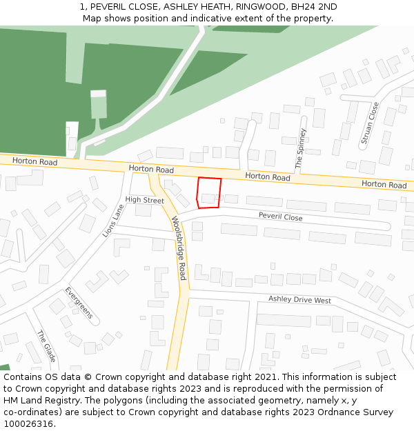 1, PEVERIL CLOSE, ASHLEY HEATH, RINGWOOD, BH24 2ND: Location map and indicative extent of plot