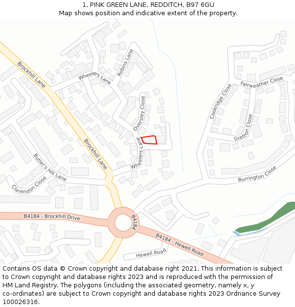 1, PINK GREEN LANE, REDDITCH, B97 6GU: Location map and indicative extent of plot