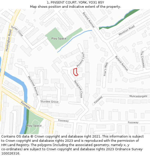 1, PINSENT COURT, YORK, YO31 8SY: Location map and indicative extent of plot