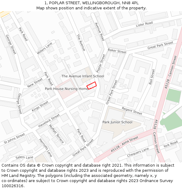 1, POPLAR STREET, WELLINGBOROUGH, NN8 4PL: Location map and indicative extent of plot
