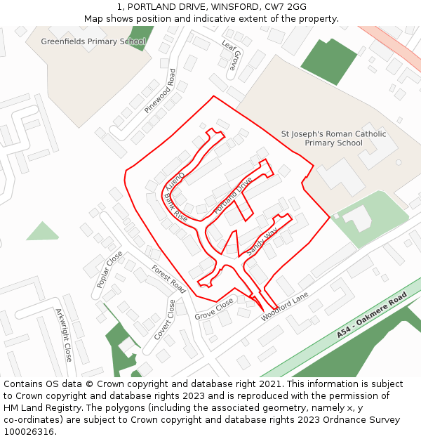 1, PORTLAND DRIVE, WINSFORD, CW7 2GG: Location map and indicative extent of plot