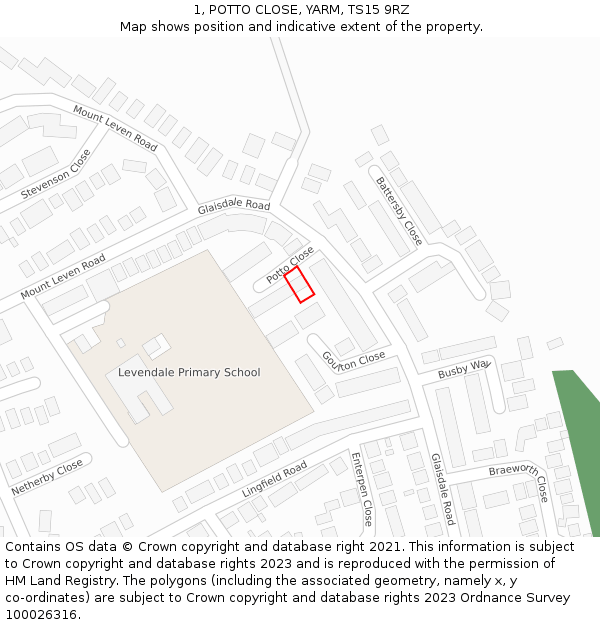 1, POTTO CLOSE, YARM, TS15 9RZ: Location map and indicative extent of plot