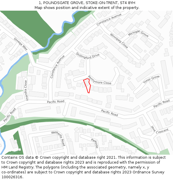 1, POUNDSGATE GROVE, STOKE-ON-TRENT, ST4 8YH: Location map and indicative extent of plot