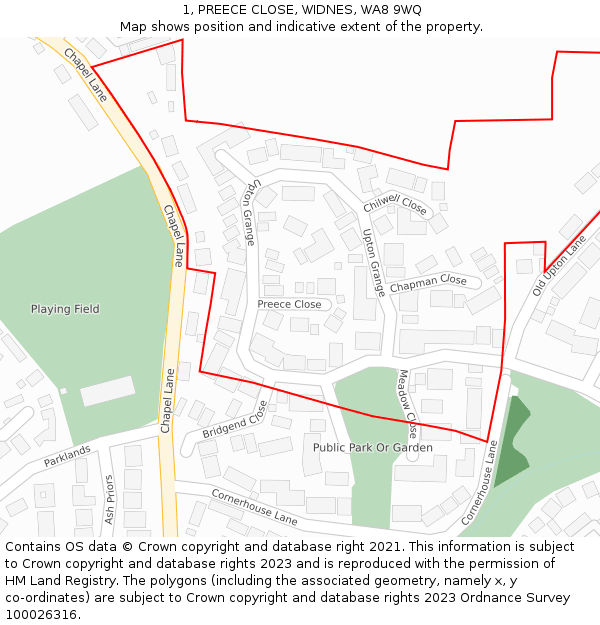 1, PREECE CLOSE, WIDNES, WA8 9WQ: Location map and indicative extent of plot