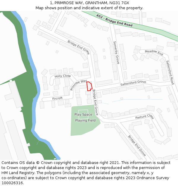 1, PRIMROSE WAY, GRANTHAM, NG31 7GX: Location map and indicative extent of plot