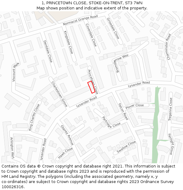 1, PRINCETOWN CLOSE, STOKE-ON-TRENT, ST3 7WN: Location map and indicative extent of plot