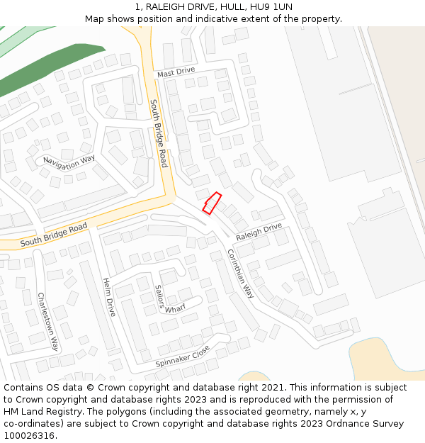 1, RALEIGH DRIVE, HULL, HU9 1UN: Location map and indicative extent of plot