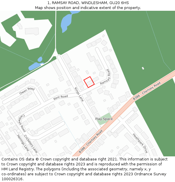 1, RAMSAY ROAD, WINDLESHAM, GU20 6HS: Location map and indicative extent of plot