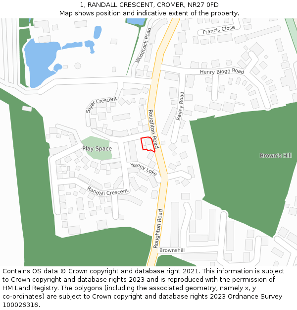 1, RANDALL CRESCENT, CROMER, NR27 0FD: Location map and indicative extent of plot