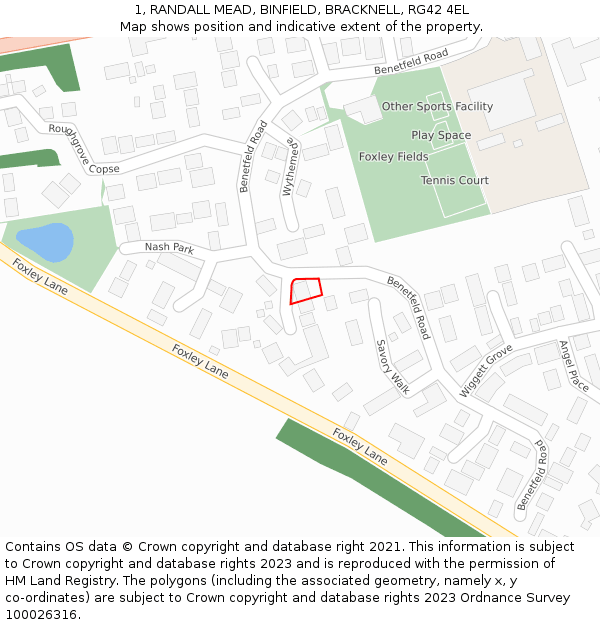 1, RANDALL MEAD, BINFIELD, BRACKNELL, RG42 4EL: Location map and indicative extent of plot