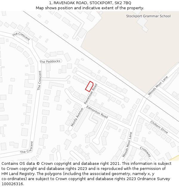 1, RAVENOAK ROAD, STOCKPORT, SK2 7BQ: Location map and indicative extent of plot