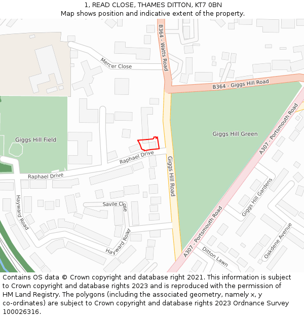 1, READ CLOSE, THAMES DITTON, KT7 0BN: Location map and indicative extent of plot