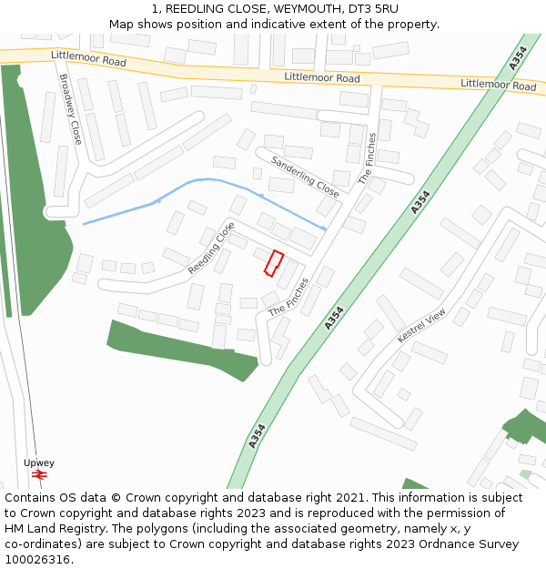 1, REEDLING CLOSE, WEYMOUTH, DT3 5RU: Location map and indicative extent of plot