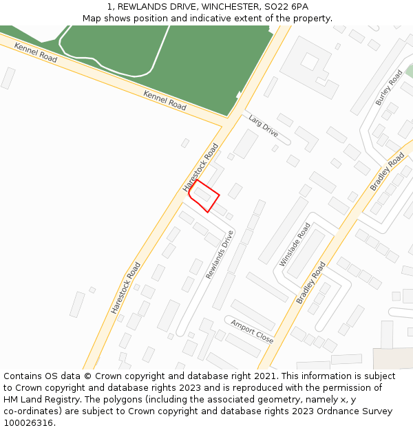 1, REWLANDS DRIVE, WINCHESTER, SO22 6PA: Location map and indicative extent of plot