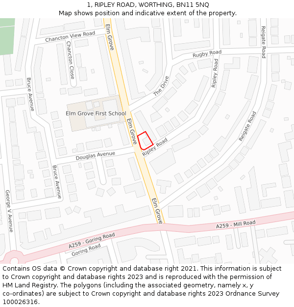 1, RIPLEY ROAD, WORTHING, BN11 5NQ: Location map and indicative extent of plot