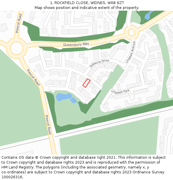 1, ROCKFIELD CLOSE, WIDNES, WA8 9ZT: Location map and indicative extent of plot