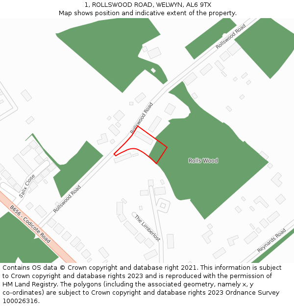 1, ROLLSWOOD ROAD, WELWYN, AL6 9TX: Location map and indicative extent of plot